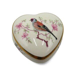 PALISSY England Porcelain Trinket Box Heart-Shaped with Bird Design Vintage